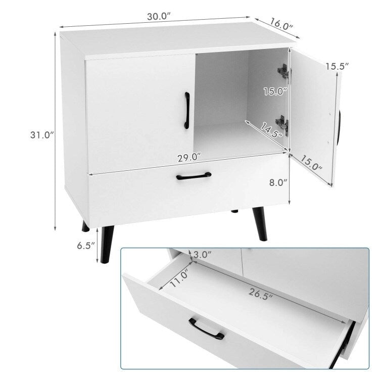 Mobiletto contenitore rustico bianco e marrone a 2 ante con cassetto estraibile
