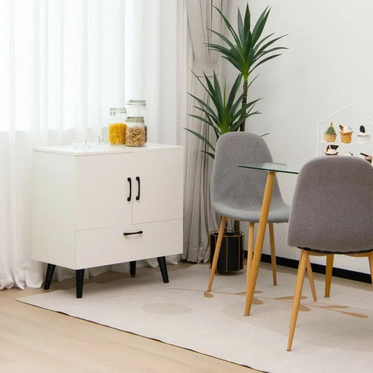 Mobiletto contenitore rustico bianco e marrone a 2 ante con cassetto estraibile