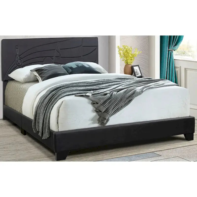 Letto a piattaforma imbottito in ecopelle nera fumo (Queen / King)