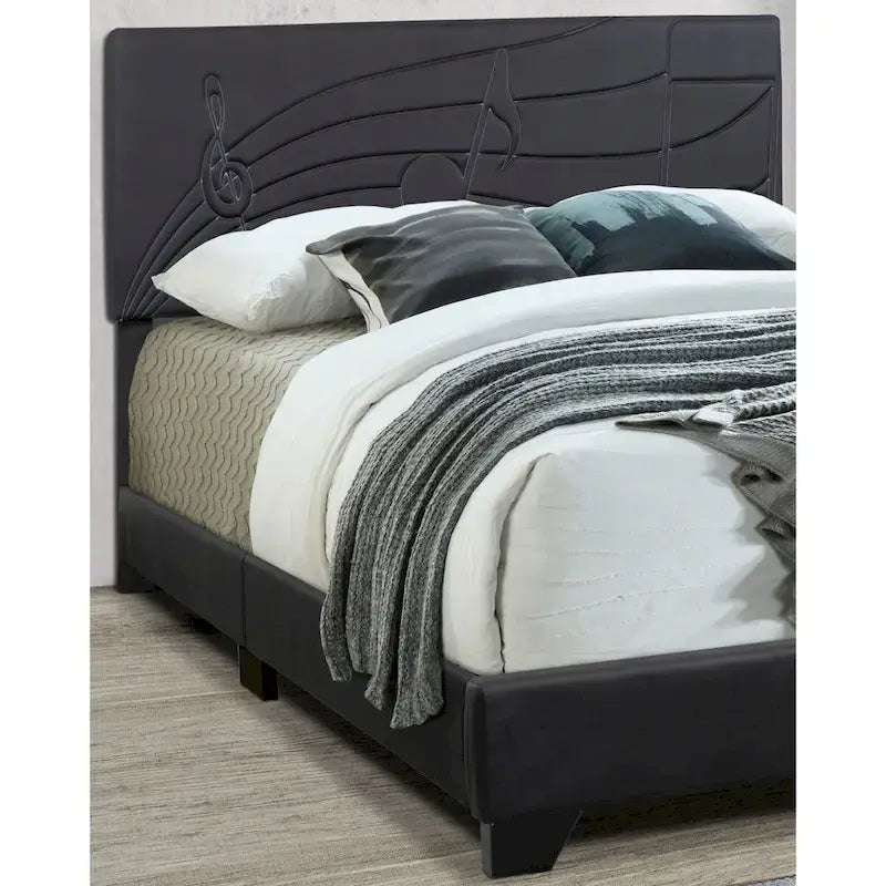 Letto a piattaforma imbottito in ecopelle nera fumo (Queen / King)