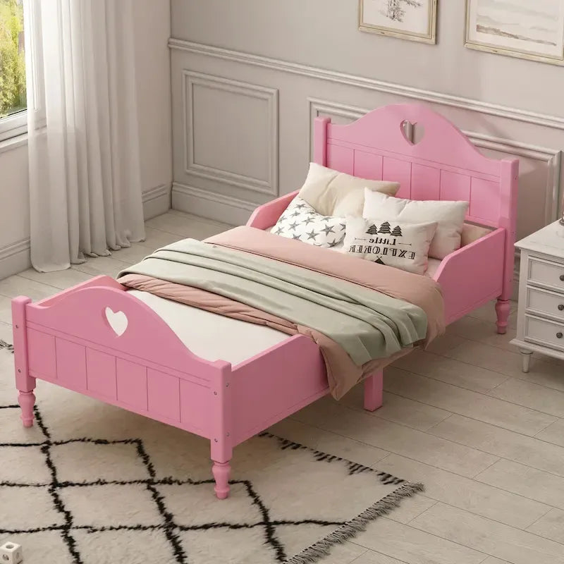 Letto per bambini Olive Green / Verde / Rosa chiaro / Bianco in formato Twin con sponde di sicurezza, testiera e pediera (Singolo)