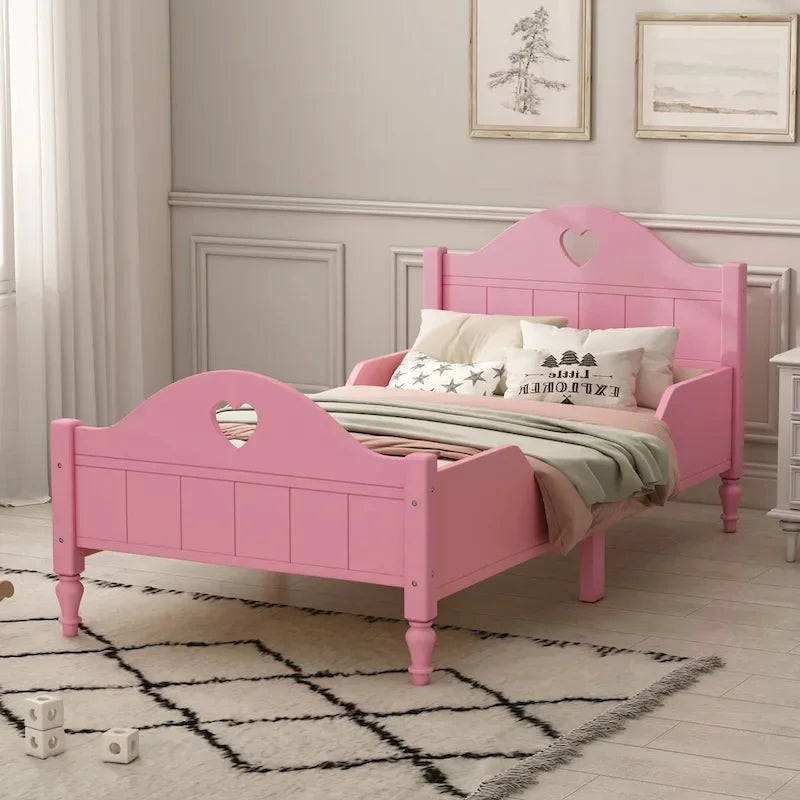 Letto per bambini Olive Green / Verde / Rosa chiaro / Bianco in formato Twin con sponde di sicurezza, testiera e pediera (Singolo)