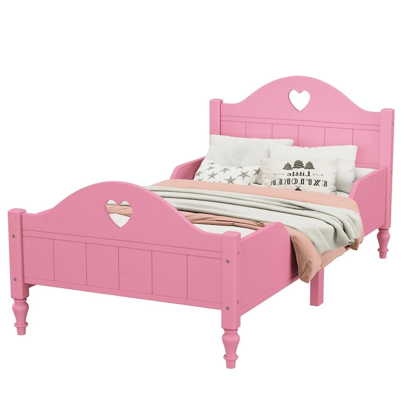 Letto per bambini Olive Green / Verde / Rosa chiaro / Bianco in formato Twin con sponde di sicurezza, testiera e pediera (Singolo)