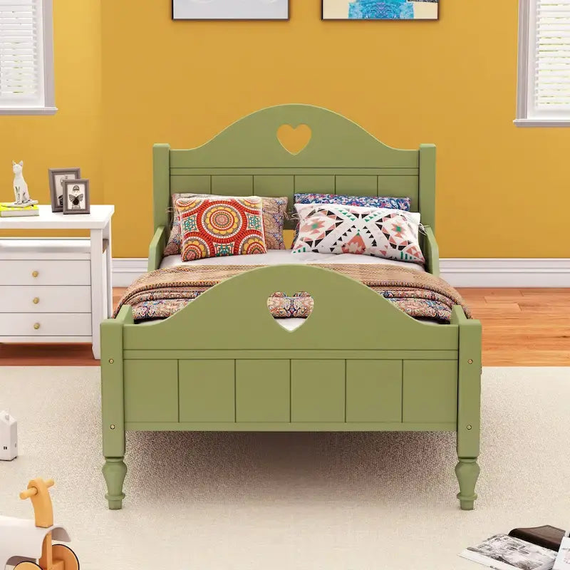 Letto per bambini Olive Green / Verde / Rosa chiaro / Bianco in formato Twin con sponde di sicurezza, testiera e pediera (Singolo)