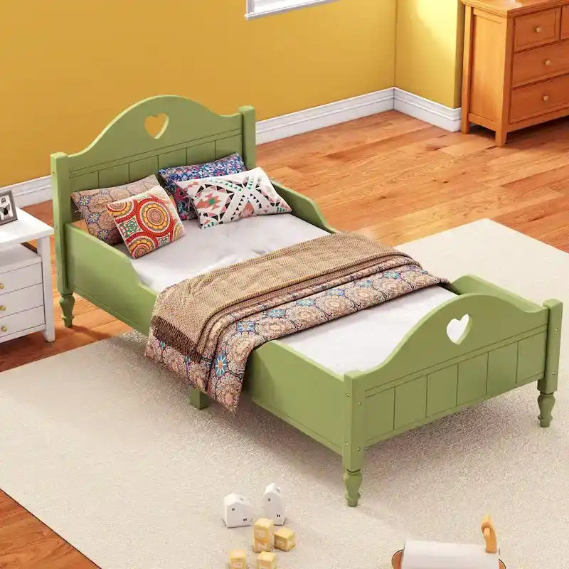 Letto per bambini Olive Green / Verde / Rosa chiaro / Bianco in formato Twin con sponde di sicurezza, testiera e pediera (Singolo)