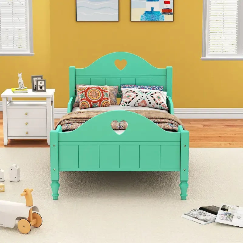 Letto per bambini Olive Green / Verde / Rosa chiaro / Bianco in formato Twin con sponde di sicurezza, testiera e pediera (Singolo)