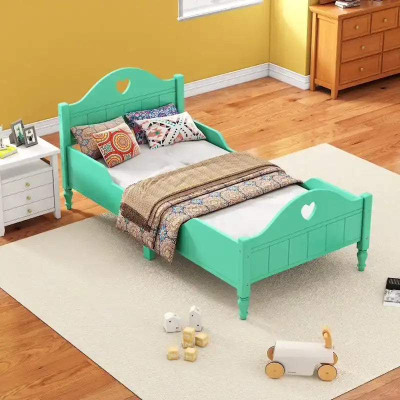 Letto per bambini Olive Green / Verde / Rosa chiaro / Bianco in formato Twin con sponde di sicurezza, testiera e pediera (Singolo)