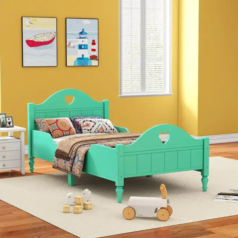 Letto per bambini Olive Green / Verde / Rosa chiaro / Bianco in formato Twin con sponde di sicurezza, testiera e pediera (Singolo)
