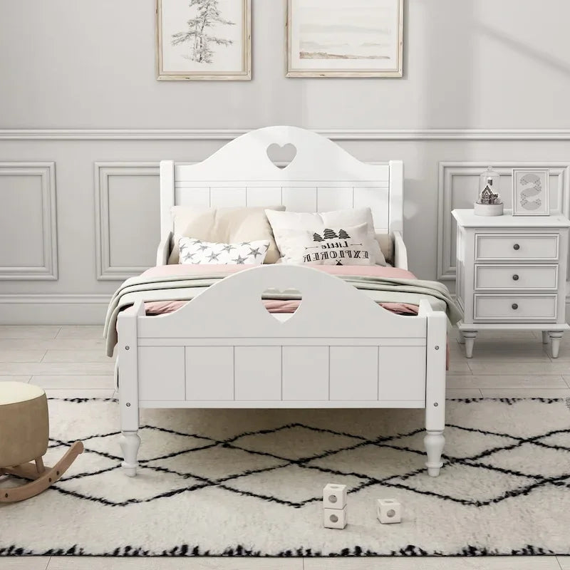 Letto per bambini Olive Green / Verde / Rosa chiaro / Bianco in formato Twin con sponde di sicurezza, testiera e pediera (Singolo)