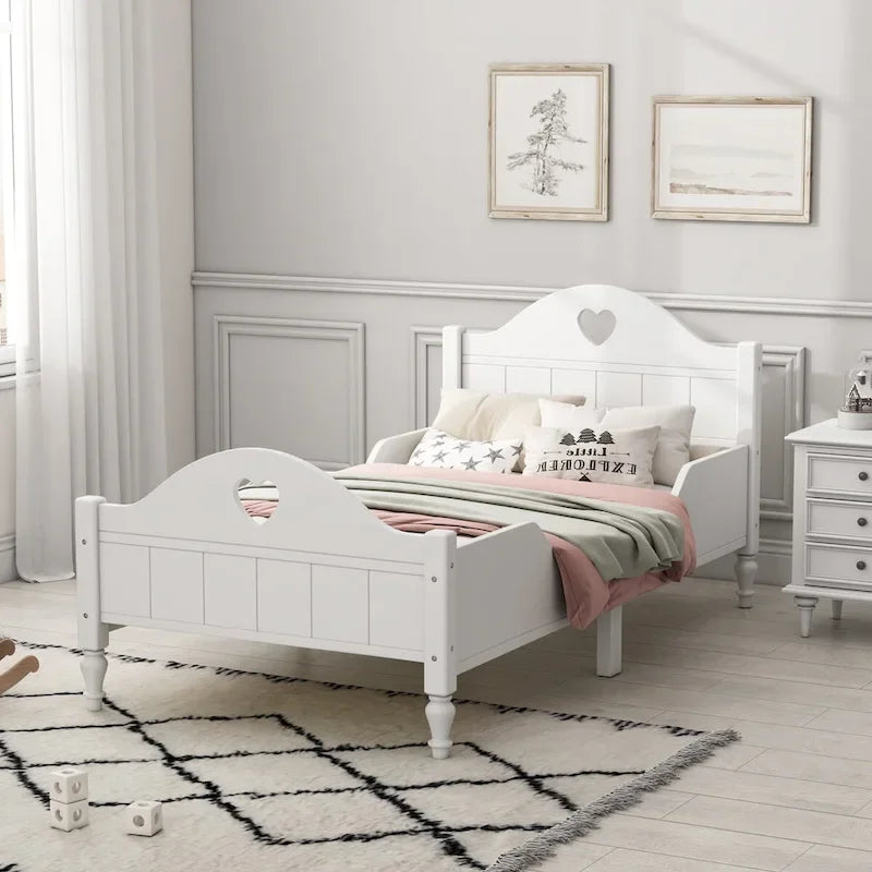 Letto per bambini Olive Green / Verde / Rosa chiaro / Bianco in formato Twin con sponde di sicurezza, testiera e pediera (Singolo)