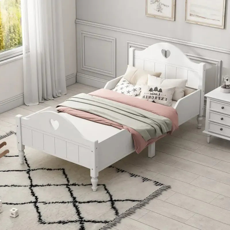Letto per bambini Olive Green / Verde / Rosa chiaro / Bianco in formato Twin con sponde di sicurezza, testiera e pediera (Singolo)