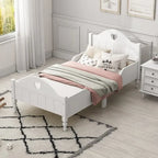 Letto per bambini Olive Green / Verde / Rosa chiaro / Bianco in formato Twin con sponde di sicurezza, testiera e pediera (Singolo)