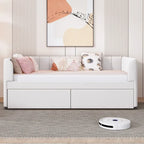 Divano letto singolo in velluto grigio/rosa/beige con testiera a righe e 2 cassetti (singolo)