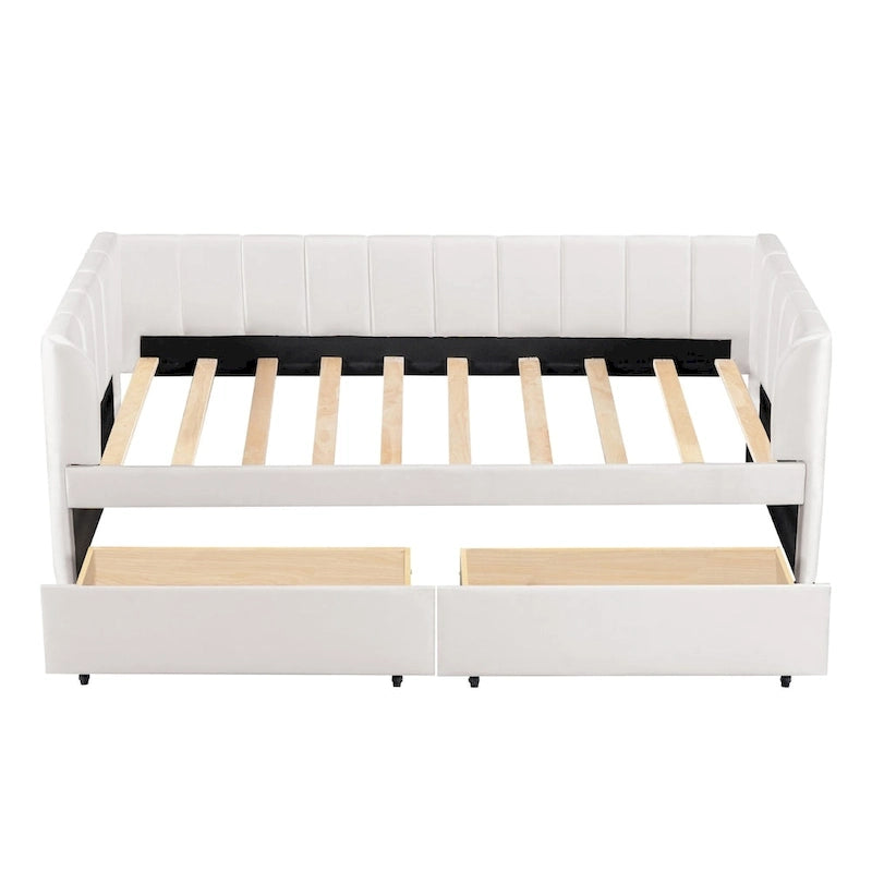 Divano letto singolo in velluto grigio/rosa/beige con testiera a righe e 2 cassetti (singolo)