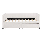 Divano letto singolo in velluto grigio/rosa/beige con testiera a righe e 2 cassetti (singolo)