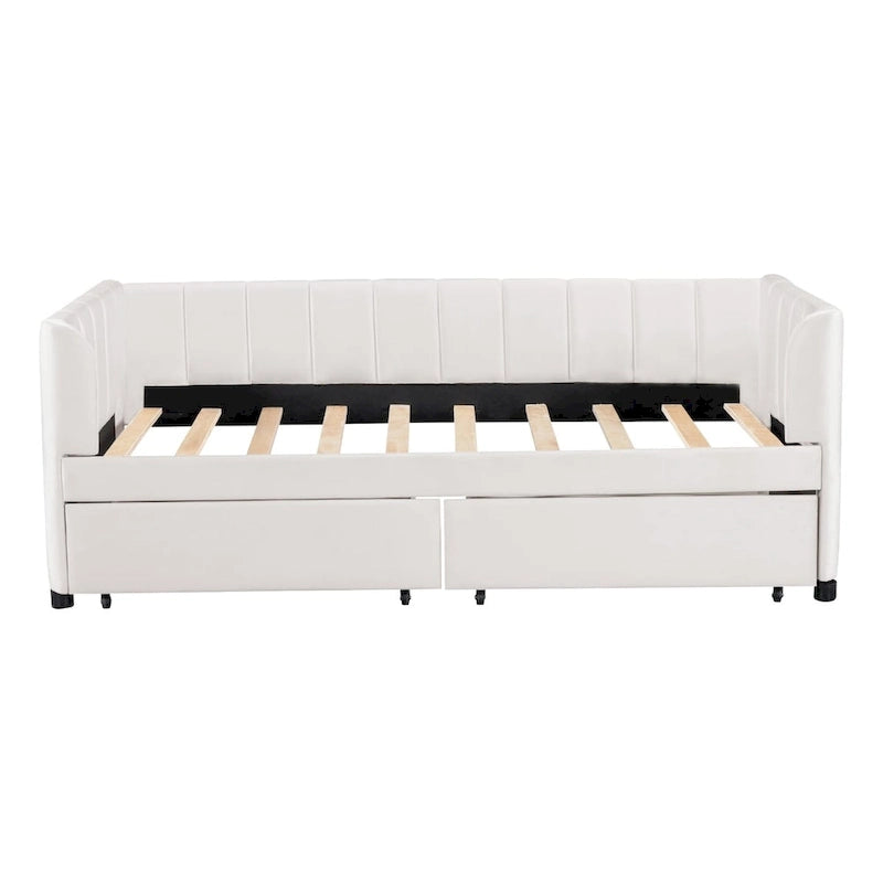 Divano letto singolo in velluto grigio/rosa/beige con testiera a righe e 2 cassetti (singolo)