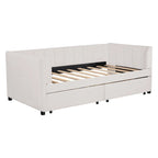 Divano letto singolo in velluto grigio/rosa/beige con testiera a righe e 2 cassetti (singolo)
