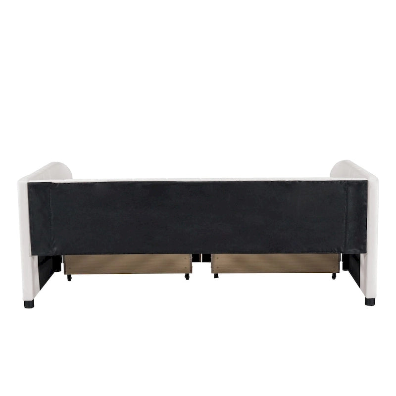 Divano letto singolo in velluto grigio/rosa/beige con testiera a righe e 2 cassetti (singolo)