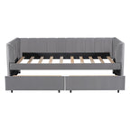 Divano letto singolo in velluto grigio/rosa/beige con testiera a righe e 2 cassetti (singolo)