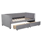 Divano letto singolo in velluto grigio/rosa/beige con testiera a righe e 2 cassetti (singolo)