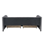 Divano letto singolo in velluto grigio/rosa/beige con testiera a righe e 2 cassetti (singolo)