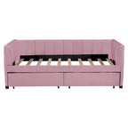Divano letto singolo in velluto grigio/rosa/beige con testiera a righe e 2 cassetti (singolo)