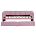 Divano letto singolo in velluto grigio/rosa/beige con testiera a righe e 2 cassetti (singolo)