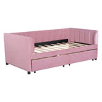 Divano letto singolo in velluto grigio/rosa/beige con testiera a righe e 2 cassetti (singolo)
