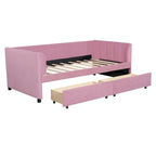 Divano letto singolo in velluto grigio/rosa/beige con testiera a righe e 2 cassetti (singolo)