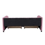 Divano letto singolo in velluto grigio/rosa/beige con testiera a righe e 2 cassetti (singolo)
