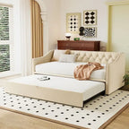 Lettino da giorno in velluto rosa / beige / grigio con letto estraibile a scomparsa (Singolo)
