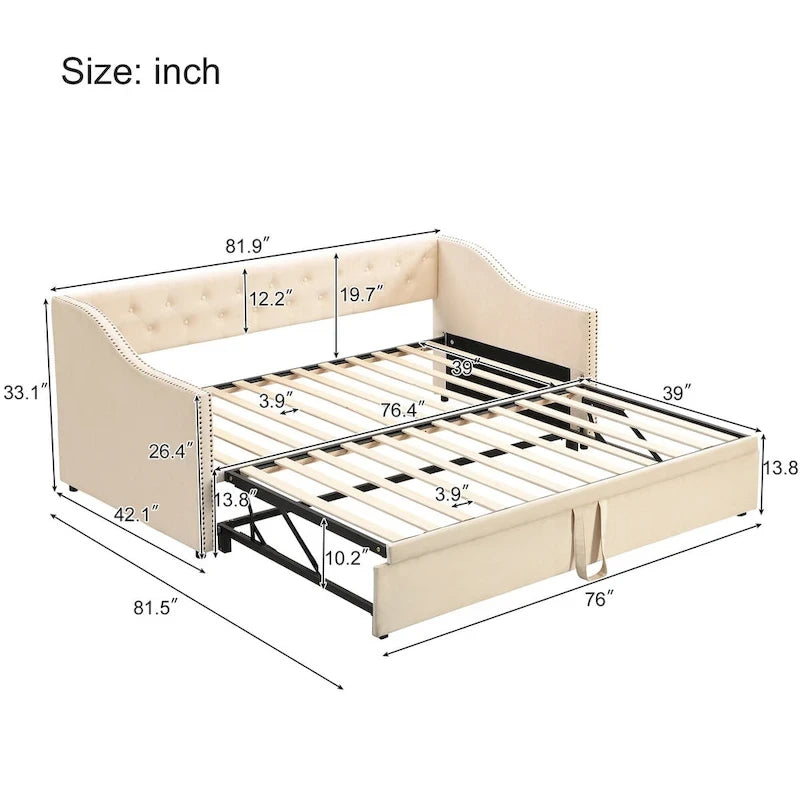 Lettino da giorno in velluto rosa / beige / grigio con letto estraibile a scomparsa (Singolo)