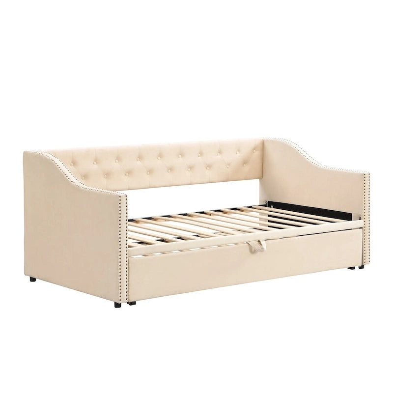 Lettino da giorno in velluto rosa / beige / grigio con letto estraibile a scomparsa (Singolo)