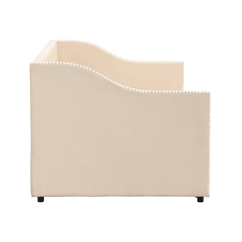 Lettino da giorno in velluto rosa / beige / grigio con letto estraibile a scomparsa (Singolo)