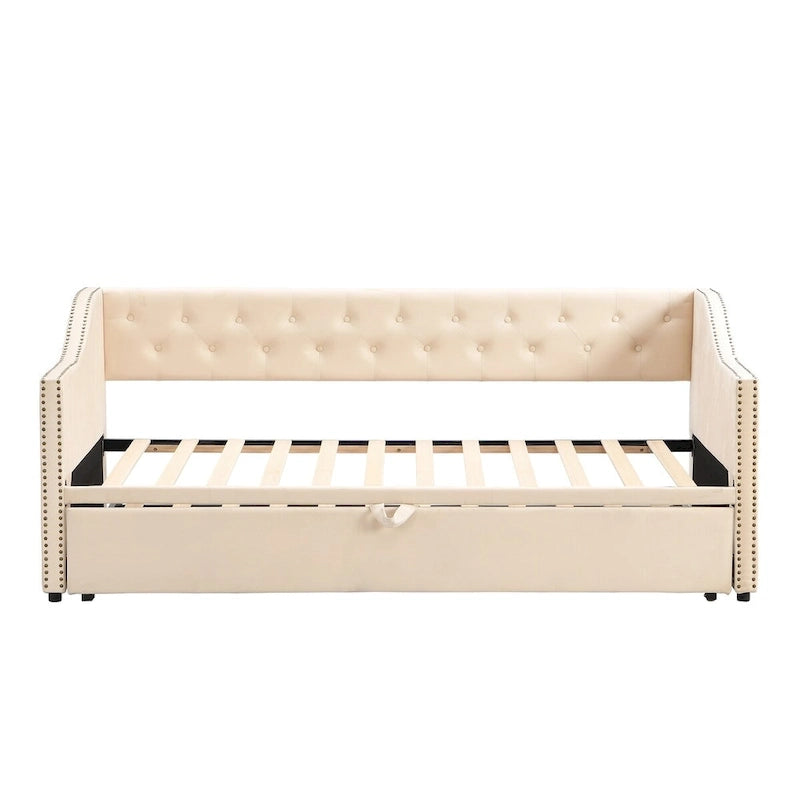 Lettino da giorno in velluto rosa / beige / grigio con letto estraibile a scomparsa (Singolo)
