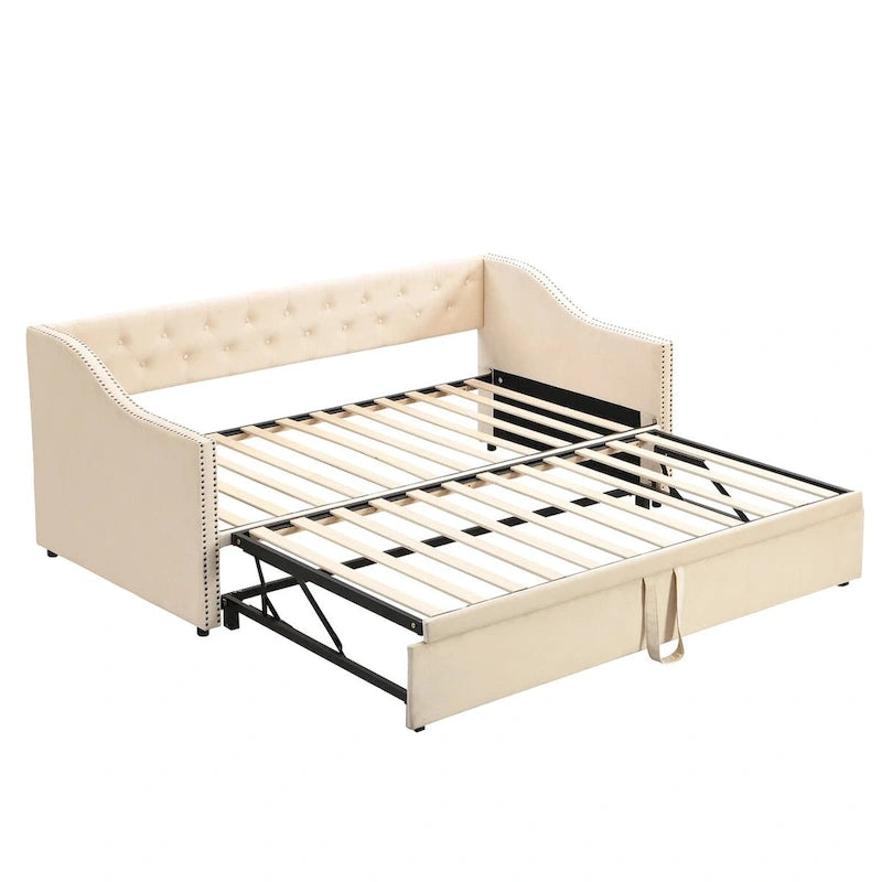 Lettino da giorno in velluto rosa / beige / grigio con letto estraibile a scomparsa (Singolo)