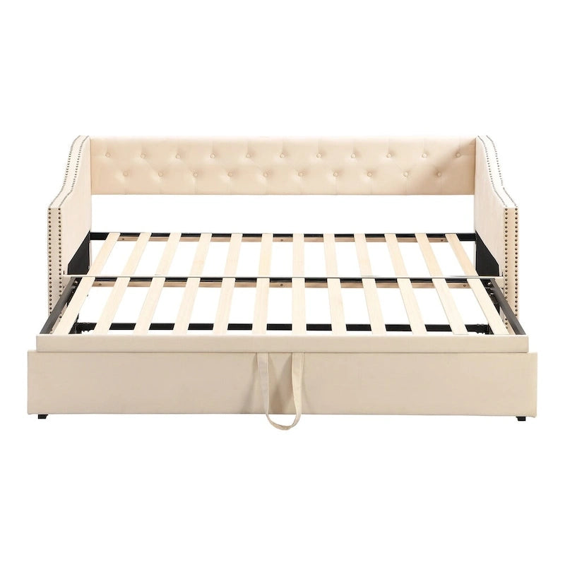 Lettino da giorno in velluto rosa / beige / grigio con letto estraibile a scomparsa (Singolo)