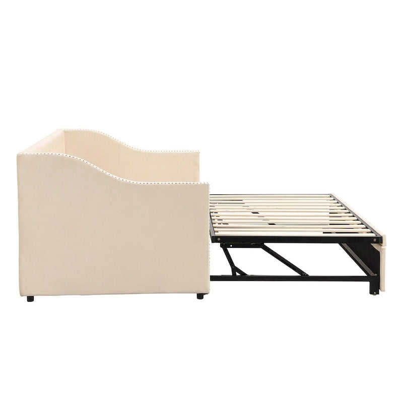 Lettino da giorno in velluto rosa / beige / grigio con letto estraibile a scomparsa (Singolo)