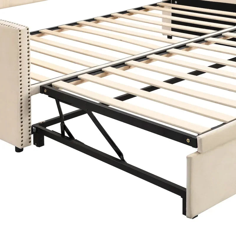 Lettino da giorno in velluto rosa / beige / grigio con letto estraibile a scomparsa (Singolo)