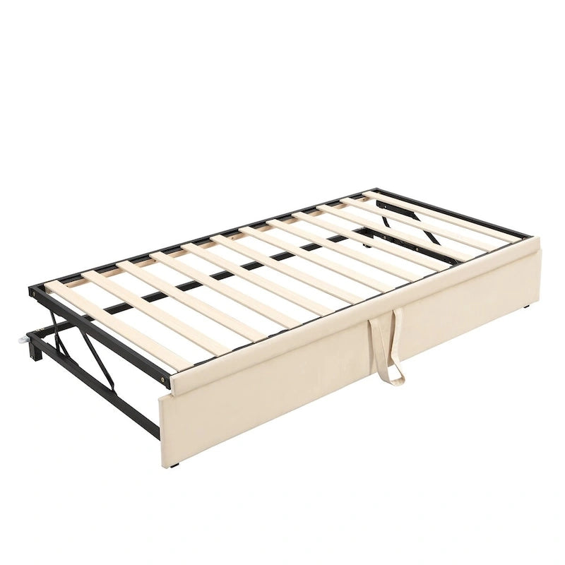 Lettino da giorno in velluto rosa / beige / grigio con letto estraibile a scomparsa (Singolo)