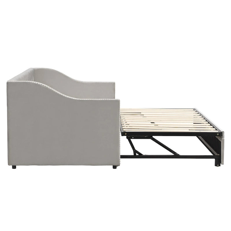 Lettino da giorno in velluto rosa / beige / grigio con letto estraibile a scomparsa (Singolo)