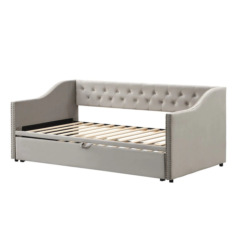 Lettino da giorno in velluto rosa / beige / grigio con letto estraibile a scomparsa (Singolo)