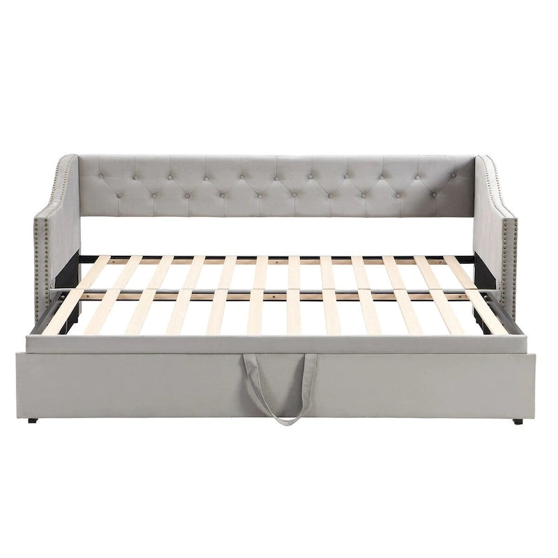 Lettino da giorno in velluto rosa / beige / grigio con letto estraibile a scomparsa (Singolo)