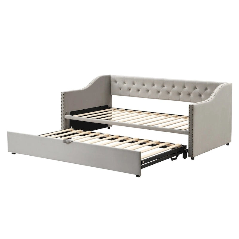 Lettino da giorno in velluto rosa / beige / grigio con letto estraibile a scomparsa (Singolo)