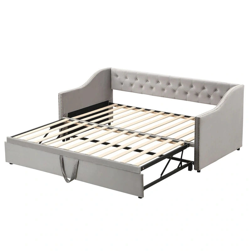Lettino da giorno in velluto rosa / beige / grigio con letto estraibile a scomparsa (Singolo)