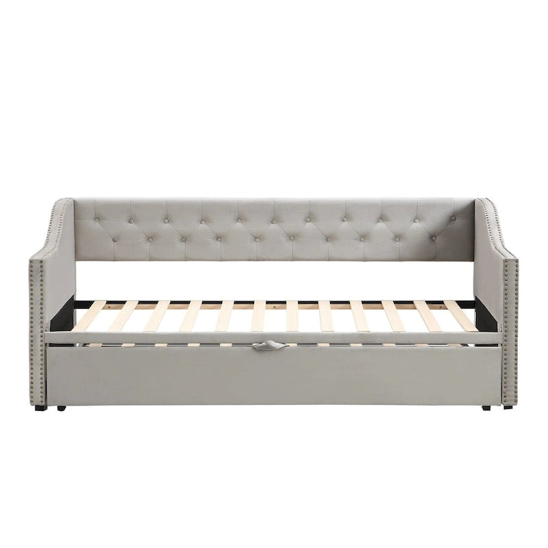 Lettino da giorno in velluto rosa / beige / grigio con letto estraibile a scomparsa (Singolo)