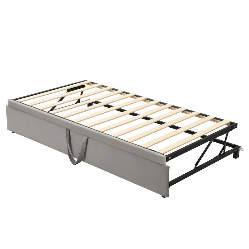Lettino da giorno in velluto rosa / beige / grigio con letto estraibile a scomparsa (Singolo)