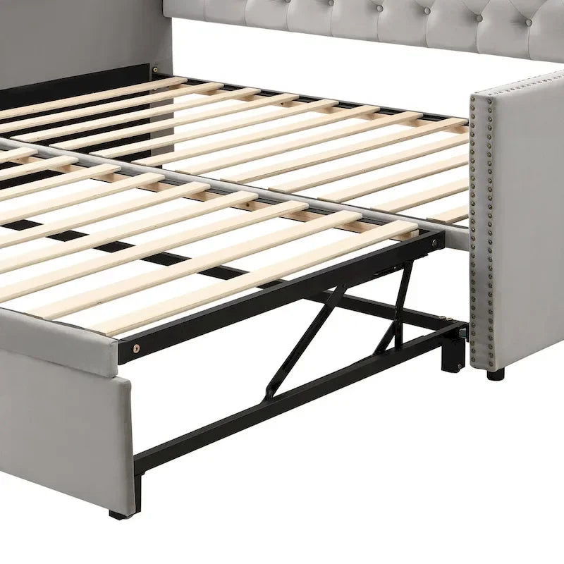 Lettino da giorno in velluto rosa / beige / grigio con letto estraibile a scomparsa (Singolo)