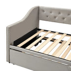Lettino da giorno in velluto rosa / beige / grigio con letto estraibile a scomparsa (Singolo)