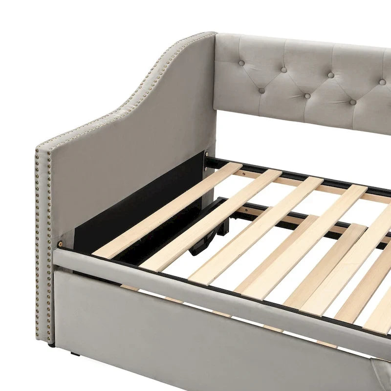 Lettino da giorno in velluto rosa / beige / grigio con letto estraibile a scomparsa (Singolo)